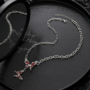 Nuova Collana <span class=keywords><strong>Rossa</strong></span> con Doppia <span class=keywords><strong>Farfalla</strong></span> in Lega di Rame Placcata Oro 18K per Donne, Certificata IGI, Pendente di Lusso di Alta Gamma - Product Image 2