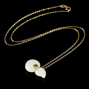 Pendentif en jade néphrite naturel en forme de gourde, or 18 carats, bijoux pour femmes, design original, style chinois, cadeau avec certificat d'évaluation D555 - Product Image 4