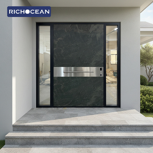 Porte d'entrée pivotante moderne RICHOCEAN en aluminium et <span class=keywords><strong>pierre</strong></span> frittée avec serrure intelligente et plaque de protection – Portes d'entrée avant - Product Image 4