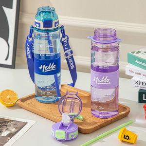 Gradiente bottiglie d'acqua sportive per bambini con Logo in plastica per PC aperta a una mano ecologica con paglia ideale per stili di vita attivi - Product Image 6