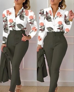 2023 nuovo Top da donna europeo e americano stampato alla moda con maniche lunghe e pantaloni in tinta unita - Product Image 5