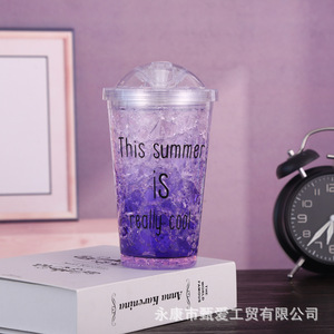 Creative Summer Ice <b>Cup</b> With Sliding <b>Lid</b> Gradient <b>Straw</b> Two Piece Set For Travel Red Purple Green Blue Plastic Drinkware - Product Image 2