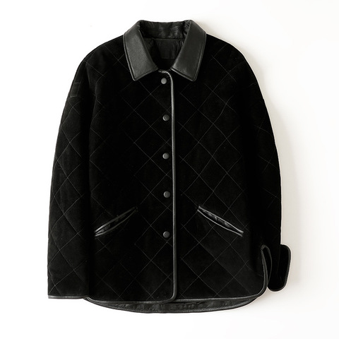3255-5 Fashionable New Style Sheepskin Suede Art Style Lapel and Shoulder Genuine Leather Jackets for Women