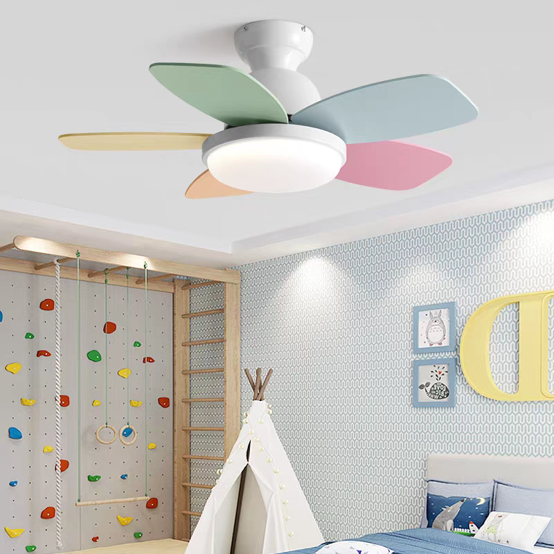 Low Profile Kids Ceiling Fan with Light Colorful Fandelier Fan Lamp 5-Blade Dimmable LED for Kids Room Bedroom Fan