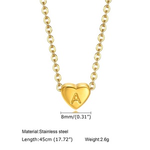 Fenny 18K placcato oro all'ingrosso senza dissolvenza delicato alfabeto 26 lettere inglesi <span class=keywords><strong>amore</strong></span> cuore cavo ciondolo in acciaio inox collana - Product Image 6