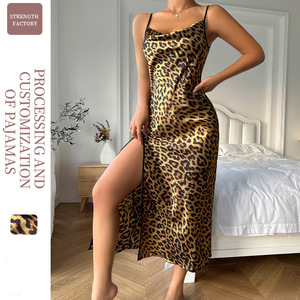 <span class=keywords><strong>Pigiama</strong></span> da donna in poliestere effetto ghiaccio, sottile e traspirante, sexy, con stampa leopardata, senza schienale, scollo a U, senza maniche, per l'estate - Product Image 2