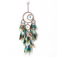 Nouveau style Pendentif flèche bohème en fer, attrape-rêves à cinq anneaux, breloque artisanale en turquoise, décoration murale vintage pour chambre d'hôtes