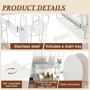 Égouttoir à vaisselle en acier inoxydable de cuisine antirouille support à bol à vaisselle à 2 niveaux avec égouttoir <span class=keywords><strong>porte</strong></span>-couverts <span class=keywords><strong>porte</strong></span>-gobelet - Product Image 5