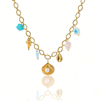Collier à breloques en acier inoxydable électroplaqué, style Océan, avec étoile de mer et perle, motif goutte d'huile Dopamine, tendance et inaltérable pour femme