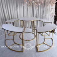 5 pièces par ensemble cadre en acier inoxydable doré avec table de gâteau d'événement de mariage en acrylique blanc