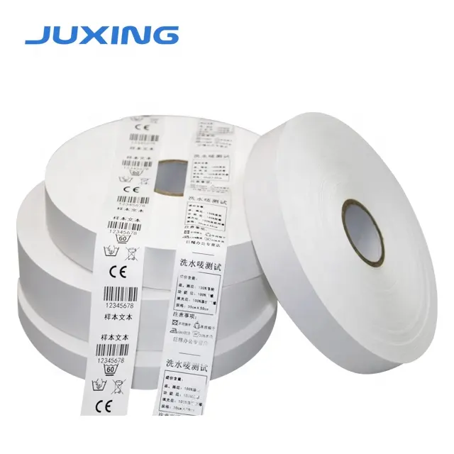Juxing 20mm * 200m Kunden spezifische Wasch anleitung Taft rollen aus Satin-Nylon-Pflege etikett für Kleidung und Handtuch