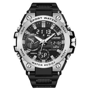 LHOTSE 3067 montre pour hommes Montre de sport Boîtier en alliage Horloge analogique à double fuseau horaire Montre de sport à quartz numérique pour hommes