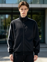 Sweat-shirt zippé rayé noir pour homme, durable, respirant, col montant, veste sportive pour tous les jours, vêtements de travail et de loisirs, couleurs personnalisées