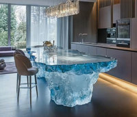 Table console R023 de luxe en résine époxy à effet tourbillon d'eau - Bureau de salle à manger transparent, îlot de bar, mobilier de bar à domicile, mobilier de centre commercial durable