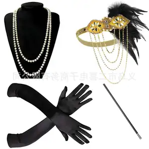HY 2401 erxi Grenzüberschreitende 1920er-Abschlussball-Set Perlenkette Handschuhe Stock-Kopfband Kostüm-Zubehör-Set