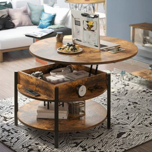 Farmhouse-Style 2-Tier Small Circle Dining <strong>Table</strong> with Hidden Compartment Lift-Top Design for Storage for Living Reception Rooms - Product Image 1