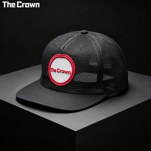 Custom Logo Full Mesh 5 Panel <b>Flat</b> Brim Cap Wholesale Bulk Breathable Structured <b>Hat</b> With Circular Woven Patch Manufacturer - Product Image 2