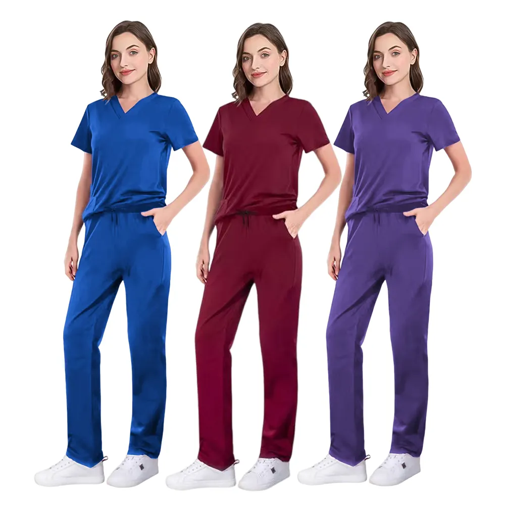 Venda imperdível uniforme hospitalar clássico unissex para enfermeiras, uniforme de esfoliante para enfermeiros, conjunto de esfoliante personalizado roxo
