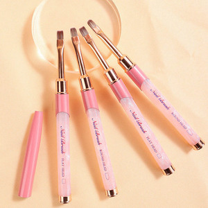 Pinceau à gel pour ongles avec manche en résine rose, logo personnalisé, marque privée, forme plate, ronde, ovale, nylon, vernis UV, manucure, pinceaux pour nail art - Product Image 6