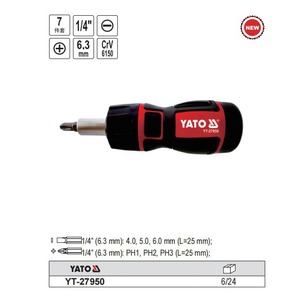 Yato <b>Screwdriver</b> <b>Set</b> 1/4 Inch 6.3 Mm Crv 6150 Phillips And Slotted <b>Bits</b> For Household Use - Product Image 1