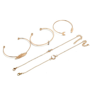 5 cái/bộ Vàng Mạ Vòng Đeo Tay Thiết Lập Đồ Trang Sức Thời Trang Có Thể Điều Chỉnh Vòng Đeo Tay Quyến Rũ Lá Pha Lê Mặt Trăng Vòng Đeo Tay Vòng Đeo Tay Cho Phụ Nữ - Product Image 6