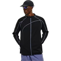 Veste de course zippée intégrale KY pour homme, coupe ajustée, col montant, coupe-vent, surpiqûres contrastées, trous pour les pouces, veste de sport pour homme