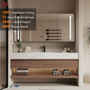Mueble de Baño Moderno GINO de Madera Contrachapada y Melamina, Montado en la Pared, con Espejo LED Inteligente, Lavabo de Cerámica y Encimera de Losa - Product Image 1