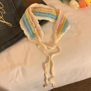Foulard triangulaire de style ethnique Postiche tissée tricotée colorée Bandeau doux et mignon - Product Image 4