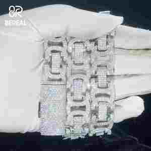 Nuevo diseño Moissanite collar de cadena cubana Iced Out Hip Hop estilo redondo corte brillante Vvs diamante 925 cadena de eslabones cubanos de plata - Product Image 2