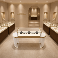Vitrine d'îlot incurvée pour bijoux avec éclairage LED et verre blanc, présentoir pour magasin de bijoux en centre commercial