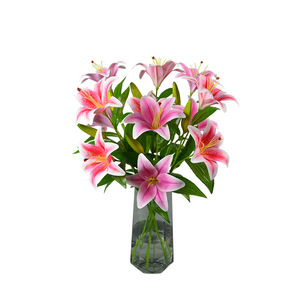 Lys artificiel Dongchen à tige unique, 60 cm, rose et blanc, fleur en soie pour décoration de maison et de mariage - Product Image 5