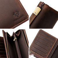 Dompet Pria Kulit Asli Embossed Mewah, Penutup Ritsleting, Desain Klasik, Lapisan Dalam Asli, Kasual Bisnis