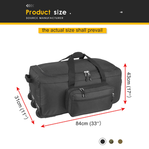 Bolsa deportiva y de viaje táctica con ruedas de gran capacidad, que combina funciones de gimnasio y viaje, con compartimentos de almacenamiento con cremallera. - Product Image 3