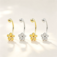 Anting-anting tusuk model bunga tipe C dari perak Sterling S925 untuk wanita