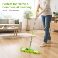 Serpillère plate en microfibre chenille personnalisée avec manche télescopique en acier, système d'essorage à plaque écologique et tampon de serpillière en microfibre