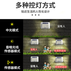 Lampe murale solaire d'extérieur à LED IP65, détection de mouvement, éclairage automatique, étanche, design carré pour cour - Product Image 4