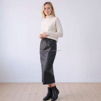 Jupe midi en cuir noir sur mesure pour femmes, tenue de bureau pour femmes