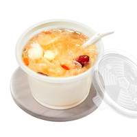 Ensemble de bols jetables ronds transparents en PP blanc avec couvercle, pour soupe et œufs à la vapeur Hibiscus, avec design imprimable