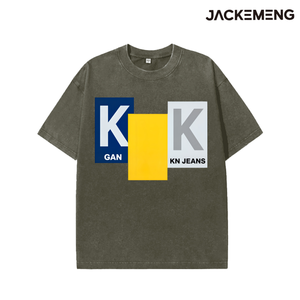 T-shirt en coton délavé oversize, style bloc moderne, imprimé texte K GAN <span class=keywords><strong>KN</strong></span> JEANS, streetwear rétro, décontracté, entrepôt USA, vente en gros - Product Image 6