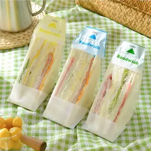 Sacs transparents jetables Bopp transparents imprimés de logo personnalisé Sacs en plastique pour sandwich alimentaire en triangle pour sandwich stockage pour sandwich