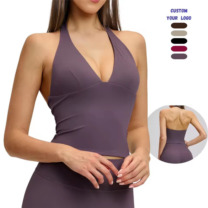 ZC0310 Women Deep V Neck Yoga Tank Top Backless Sports Bra With Pads High Stretch Workout Fitness Running Top