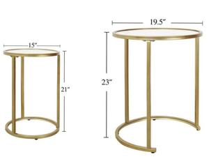 Best Seller Set di 2 Tavolini Laterali in Vetro Dorato, Tavolini Rotondi Impilabili per Bevande e Caffè - Product Image 2