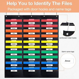 Organizador de Archivos de Pared con 30 Bolsillos y 5 Colgadores para Uso Escolar y de Oficina, Negro, Oxford 420D - Product Image 4