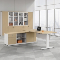 Ensemble de chaise de bureau exécutive en bois à hauteur réglable électriquement ; Design minimaliste moderne, armoire de classement, bureau parfait