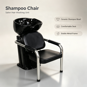 Chaise de lavage moderne haut de gamme avec lavabo en céramique et cuir durable pour salon de coiffure et barbier - Product Image 1