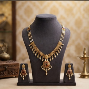 Ensemble de bijoux couleur or, collier et boucles d'oreilles, ensemble de pendentifs floraux en perles pour mariage et fête - Product Image 6