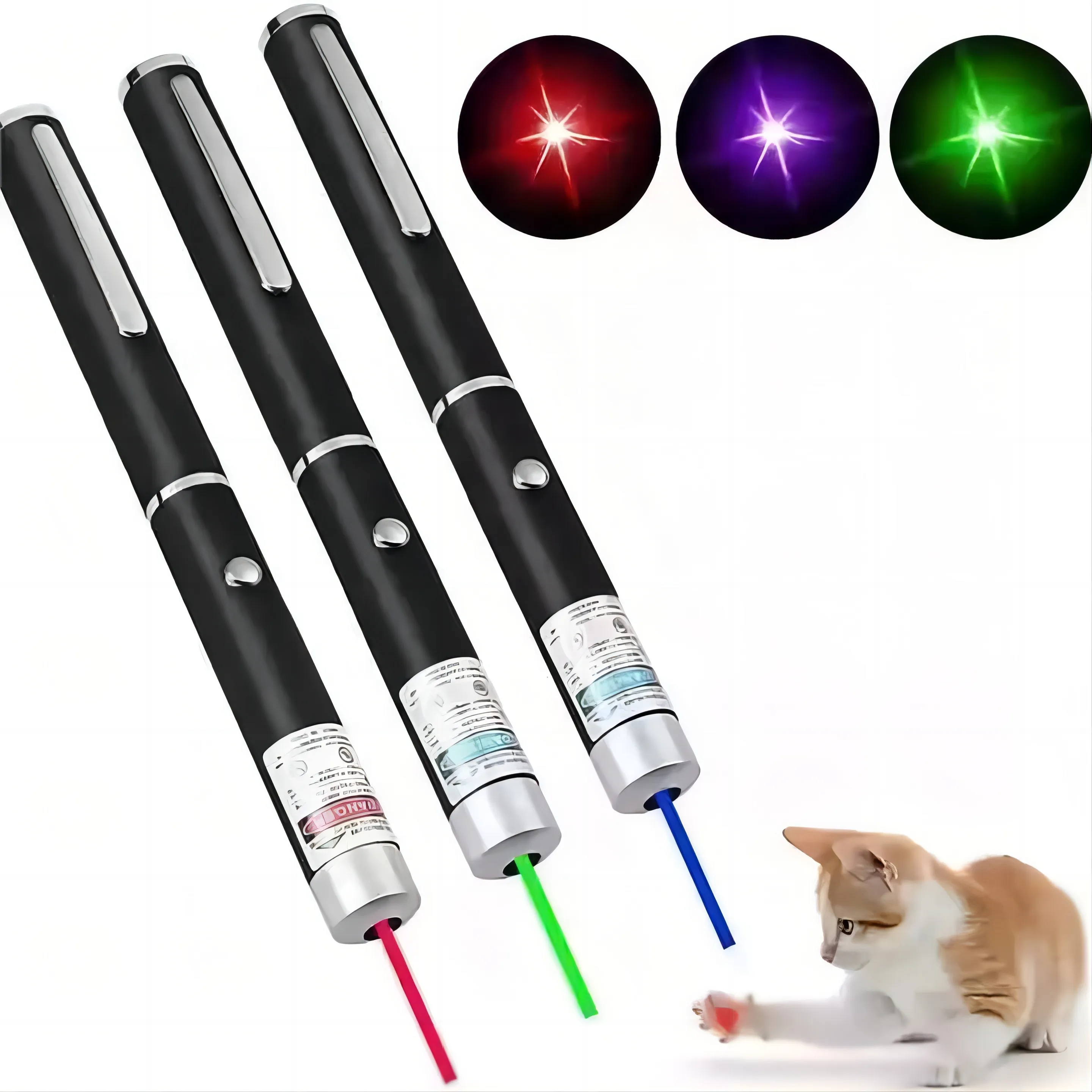 Biumart Interactive Cat Laser Pen Toys USB Multi-color Cats Stick Funny Playing Training Cat Laser Pointer