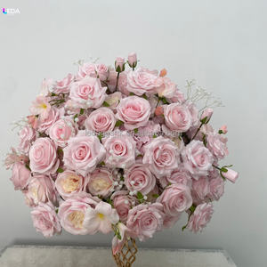 LEDA Pink Rose Baby's Breath Ball Decorative Floral <b>Arrangement</b> <b>Artificial</b> Hot Pink Silk Rose Ball for Wedding Party Events - Product Image 6