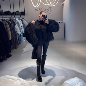 White Ski Faux Fur Jacket <strong>Coat</strong> <strong>Beach</strong> Wool Eco-Friendly Slim Fur <strong>Coat</strong> with Long Sleeves - Product Image 4