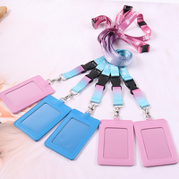 Individuelles Logo Rosa-Blau Farbverlauf Schnellverschluss-Sicherheitsbänder mit Passendem PU-Leder Rosa-Blau Ausweiskartenhalter-Set